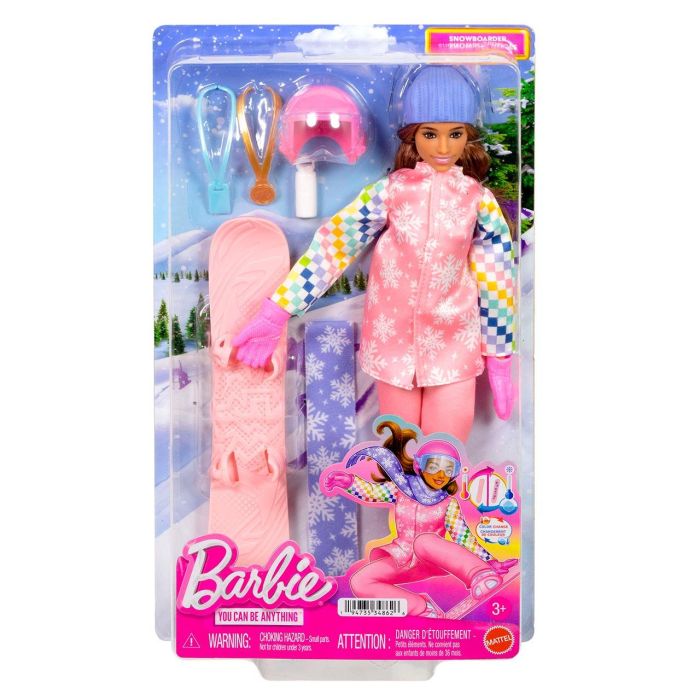 Barbie Muñeca Snowboarder Deluxe JKF78, Con Accesorios Temáticos y Efecto Cambio de Color, +3 Años 1