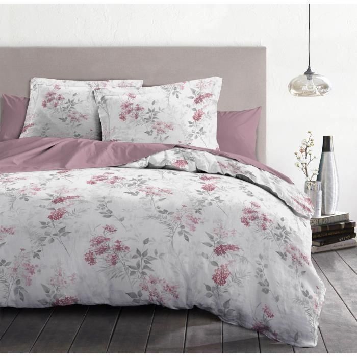 Juego de funda nórdica 220x240 cm HOME LINGE PASSION POMPADOUR: Funda nórdica + 2 fundas de almohada - 100% Algodón 57 Hilos - Blanco/rosa 1