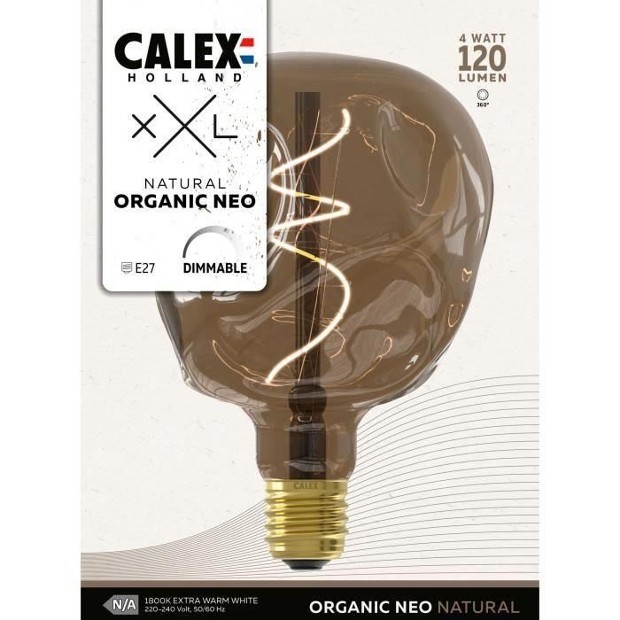 Bombilla LED E27 - CALEX - G125 NEO ORGANIC - Filamento flexible - 4 W - 120 lm - 1800 K - Regulable - Natural 1 Bombilla LED E27 - CALEX - G125 NEO ORGANIC - Filamento flexible - 4 W - 120 lm - 1800 K - Regulable - Natural 1