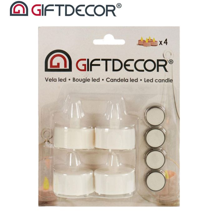Set 4 Velas Tealight LED Giftdecor 13.5x17x4 cm, Blanco, Incluye Pilas (24 Unidades) 2 Set 4 Velas Tealight LED Giftdecor 13.5x17x4 cm, Blanco, Incluye Pilas (24 Unidades) 2
