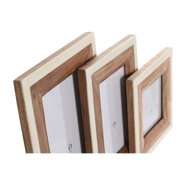 Marco Foto Colonial DKD Home Decor Natural Blanco 2 x 24 x 19 cm Set de 3 2