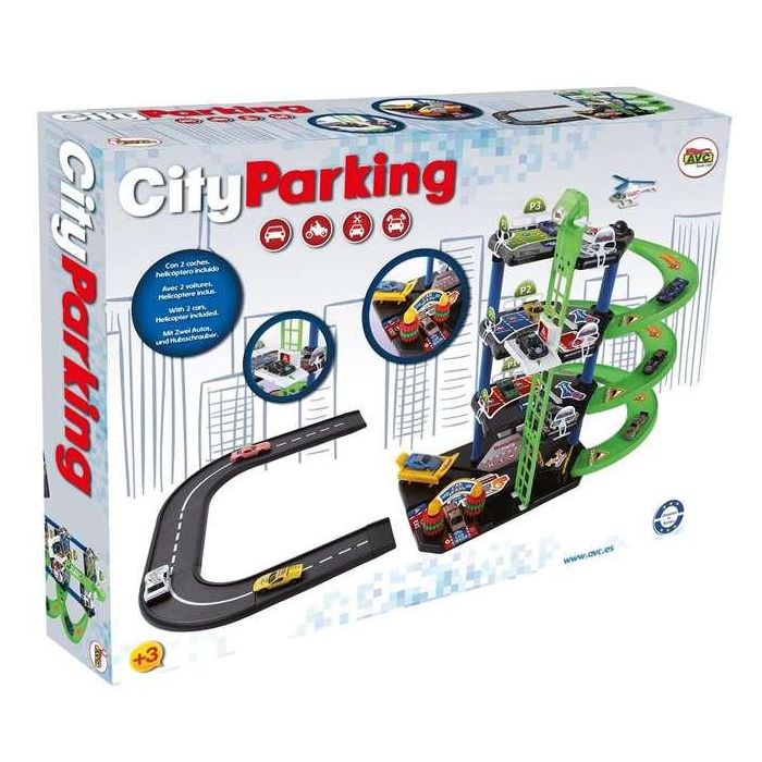 Parking city 3 plantas con 2 coches metal y helicoptero 12 piezas Parking city 3 plantas con 2 coches metal y helicoptero 12 piezas