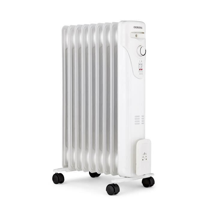 Oceanic OCEABH2000W2 Radiador de Aceite Eléctrico 2000W para Baño, 3 Potencias, 9 Elementos, Móvil, Blanco Oceanic OCEABH2000W2 Radiador de Aceite Eléctrico 2000W para Baño, 3 Potencias, 9 Elementos, Móvil, Blanco