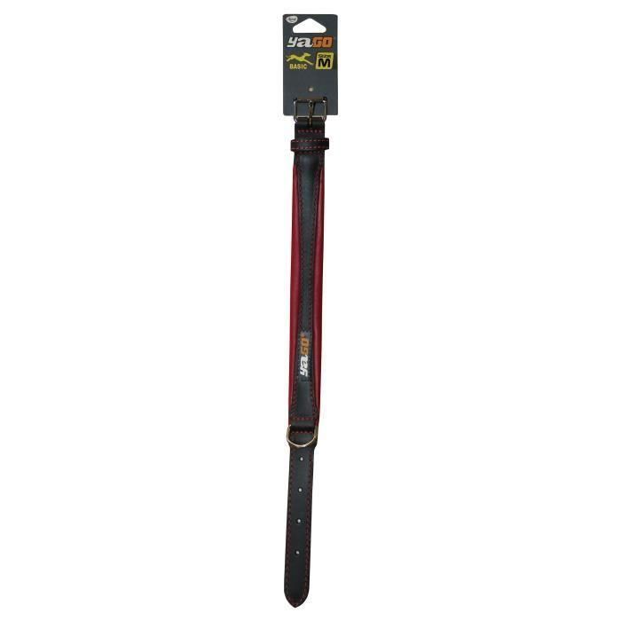 Yago Collar de Cuero Bicolor Negro y Rojo Suave Ajustable Resistente Cosido a Mano para Perros Medianos Talla M 34-43cm Ancho 30mm 1