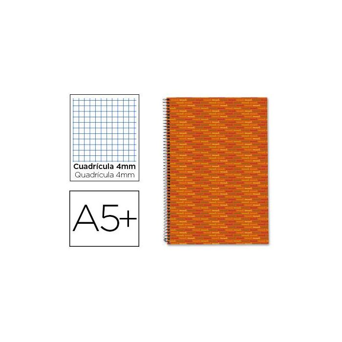 Cuaderno Espiral Liderpapel Cuarto Multilider Tapa Forrada 80H 80 gr Cuadro 4 mm Con Margen Naranja