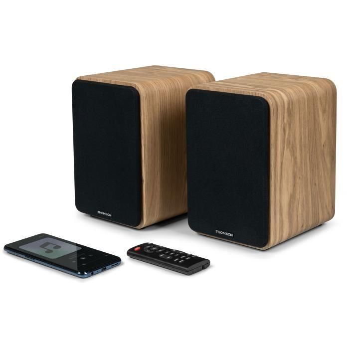 THOMSON WS602DUO - Juego de 2 altavoces con caja de madera - 100W - Bluetooth 5.0 - 2 salidas RCA - Madera clara 5