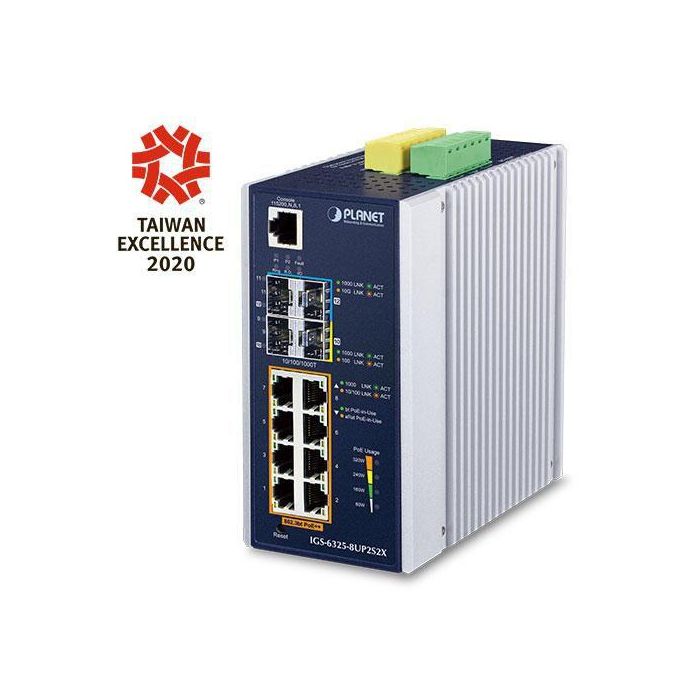 Planet IGS-6325-8UP2S2X Switch Industrial 8 Puertos PoE++ 802.3bt Gigabit + 2 SFP 2.5G + 2 SFP+ 10G Gestionable L3