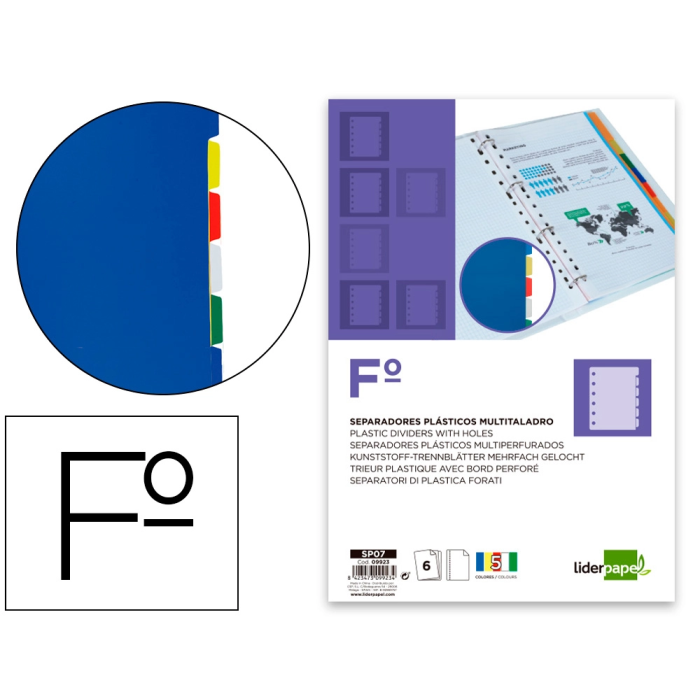 Liderpapel Juego 6 Separadores Folio Plástico Multitaladro Colores Opacos 16 Taladros 0 Liderpapel Juego 6 Separadores Folio Plástico Multitaladro Colores Opacos 16 Taladros 0