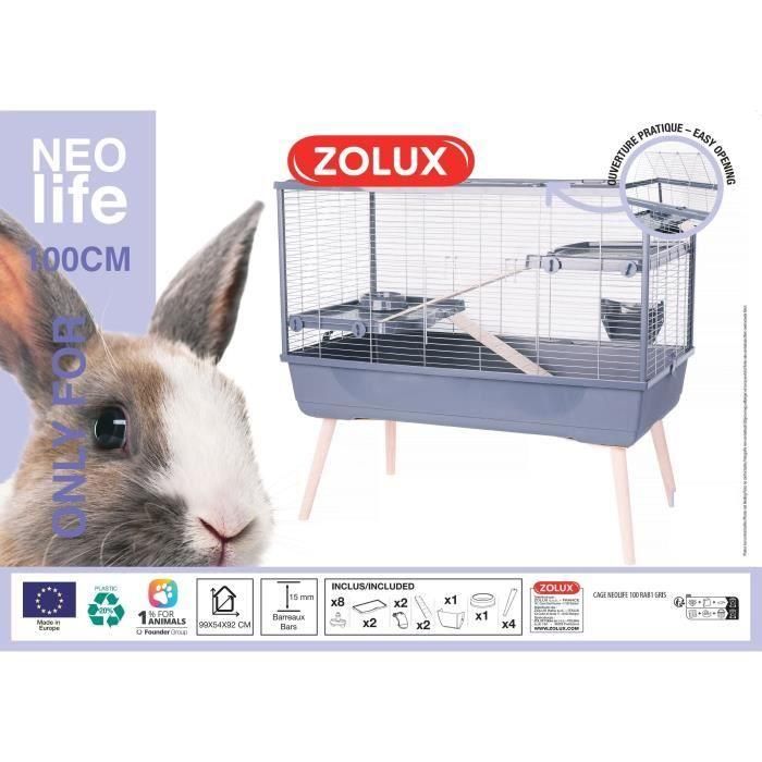 Zolux ZOL1694213650117 Jaula elevada Néolife para roedores y conejos, 2 niveles, 99x54x92 cm, Gris 1 Zolux ZOL1694213650117 Jaula elevada Néolife para roedores y conejos, 2 niveles, 99x54x92 cm, Gris 1