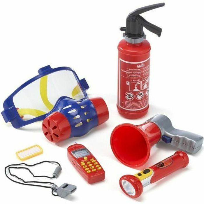 Klein FIRE FIGHTER HENRY - Conjunto de Bombero para Niño con 7 Piezas: Máscara, Extintor, Linterna Funcional, Megáfono, Móvil, Silbato e Insignia - +3 años
