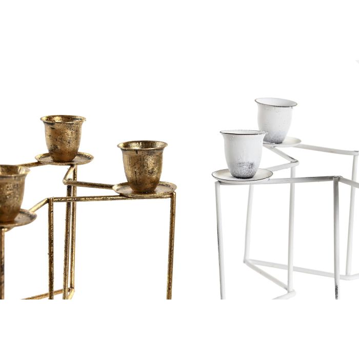 DKD Home Decor Portavela Navidad Moderna Metal Blanco Dorado, Diseño Estrella - Set de 4 Unidades de 20x20x12 cm 1