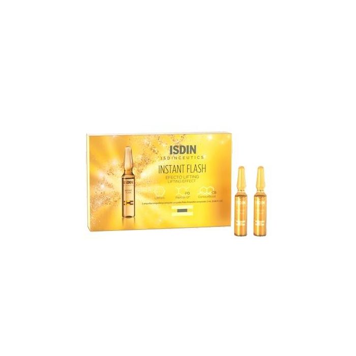 ISDIN ISDINCEUTICS Instant Flash | Tratamiento Facial Reafirmante Efecto Lifting 8H | Para Todo Tipo de Pieles | 5 Ampollas x 2ml