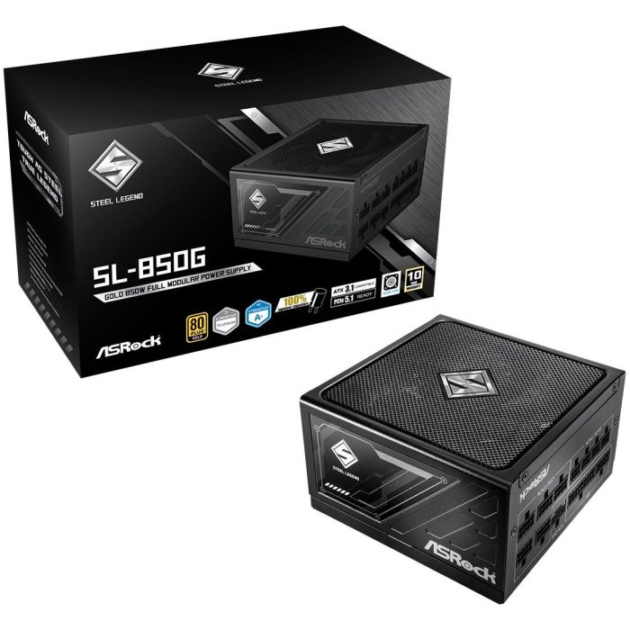 ASRock SL-850G Fuente Alimentación PSU 850W 80 Plus Gold Modular, PCI-E 5.1 (12+4pin)x1, PCI-E (6+2 pin)x3, SATA (5 pin)x9
