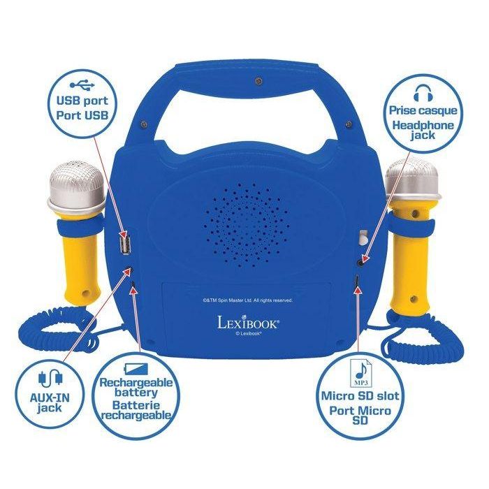 Lexibook Mp320Paz Karaoke Digital Portátil Inalámbrico Bluetooth Patrulla Canina con 2 Micrófonos para Niños +3 Años 2
