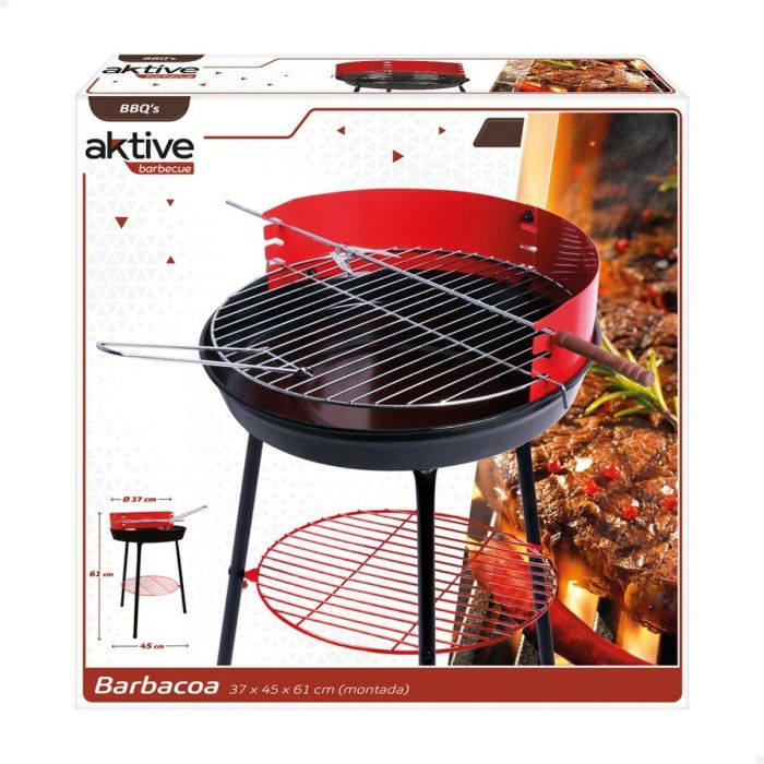 Barbacoa Portátil Aktive Madera Hierro Ø 38 cm 37 x 61 x 45 cm (6 Unidades) Rojo 1