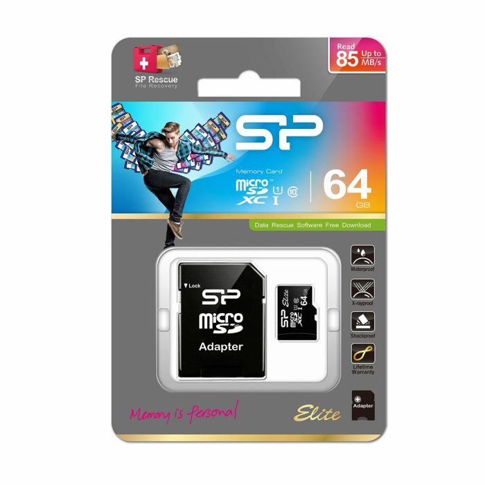 Tarjeta de Memoria Micro SD con Adaptador Silicon Power SP064GBSTXBU1V10SP SDHC Negro 1