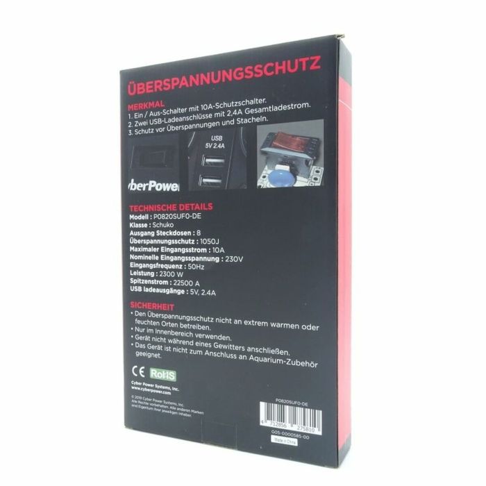 Regleta Enchufes 8 Tomas con Interruptor Cyberpower P0820SUF0-DE (1,8 m) 1