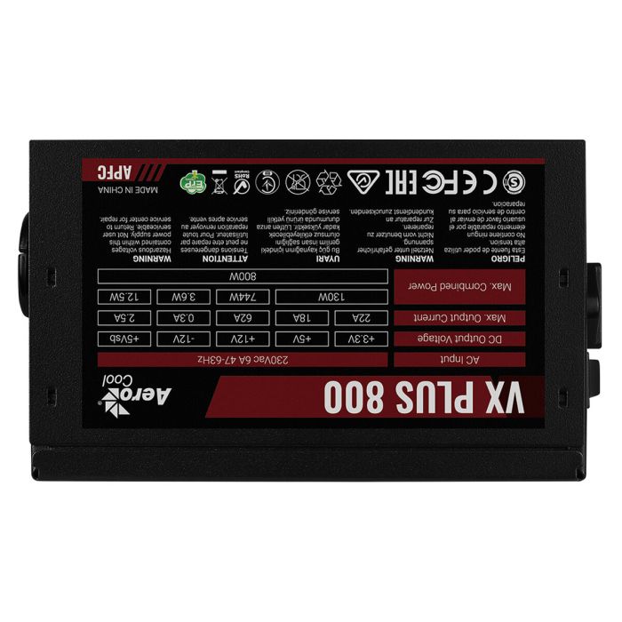 Fuente de Alimentación Aerocool VX PLUS 800 800 W 130 W ATX 2 Fuente de Alimentación Aerocool VX PLUS 800 800 W 130 W ATX 2