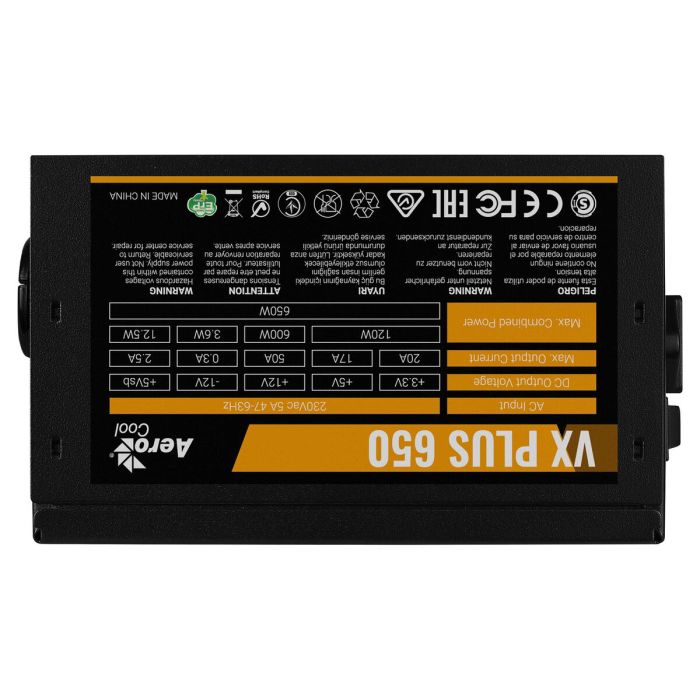 Fuente de Alimentación Aerocool VX PLUS 650 650 W ATX 4 Fuente de Alimentación Aerocool VX PLUS 650 650 W ATX 4