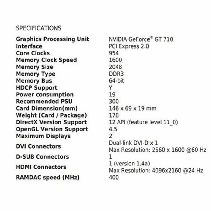 Tarjeta Gráfica MSI VGA NVIDIA GT 710 2 GB DDR3 2 GB RAM GDDR3 1