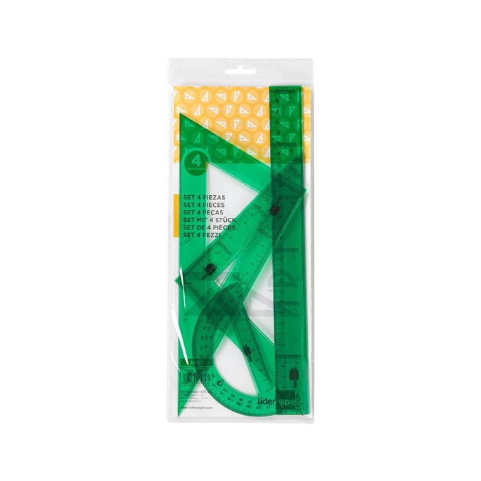 Juego Escuadra Cartabon Regla 30 cm Y Semicirculo En Petaca Liderpapel Verde 1