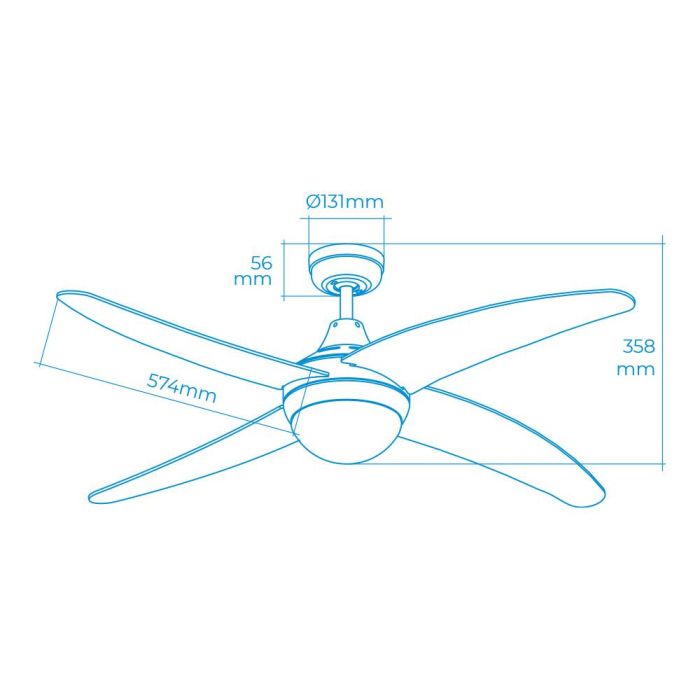 Edm Ventilador de Techo Caspio Ø132cm, 60W, 3 Velocidades, Mando a Distancia, Blanco 1