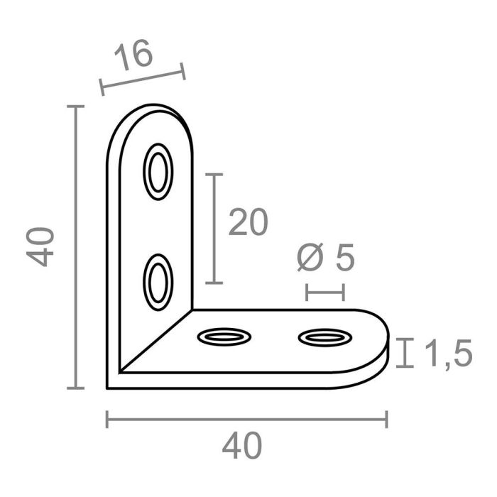 Edm Ángulo Refuerzo An24, Acero Inoxidable, 40x40x16 mm, 4 Unidades 4