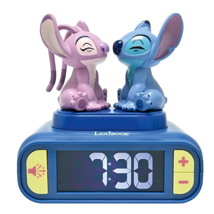 Lexibook Reloj Despertador Disney Stitch Y Angel RL800D2 con Luz Nocturna y Sonidos Personalizables