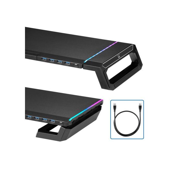 Ewent EW1268 Elevador Soporte Monitor RGB con Cajón de Almacenamiento, Soporte para Smartphone y 4 Puertos USB 3.0 1