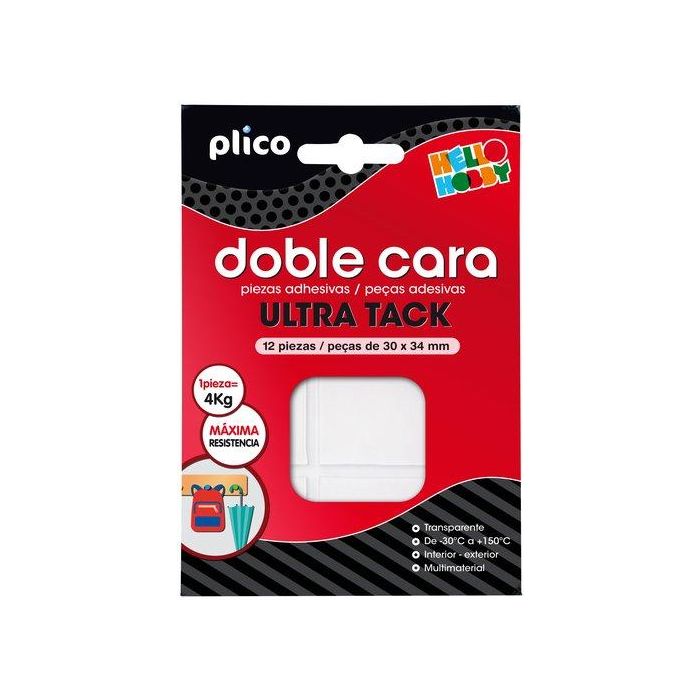 Cinta Adhesiva Doble Cara Plico Piezas Precortadas 30X34 Ultra Tack (Set de 12)