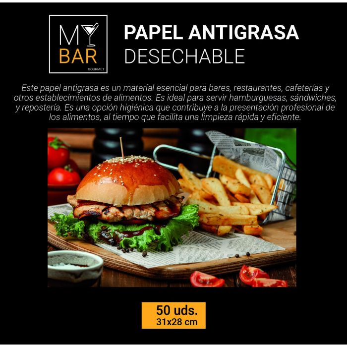 Papel Antigrasa Blanco 31x28 cm 50 unidades My Bar (24 Unidades) 2 Papel Antigrasa Blanco 31x28 cm 50 unidades My Bar (24 Unidades) 2