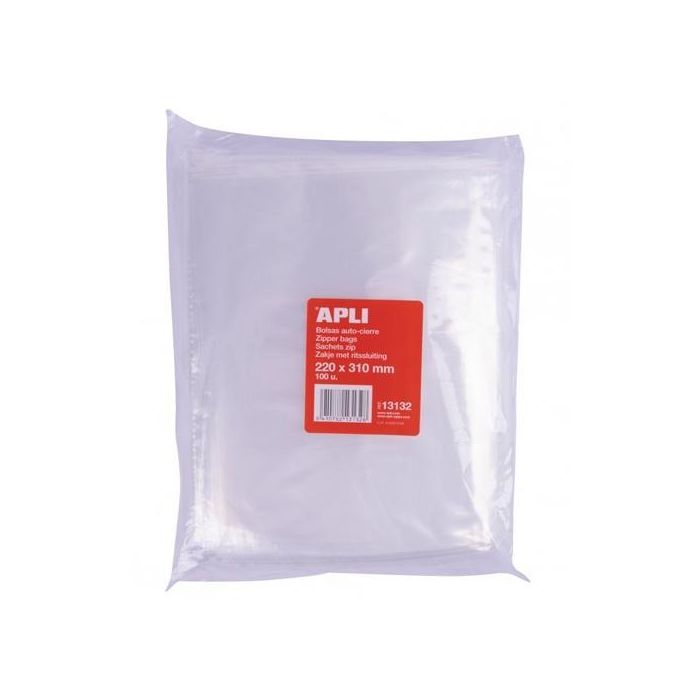 Apli Bolsas Autocierre 220x310 mm Ldpe Transparente Pack 100 Ud Apli Bolsas Autocierre 220x310 mm Ldpe Transparente Pack 100 Ud