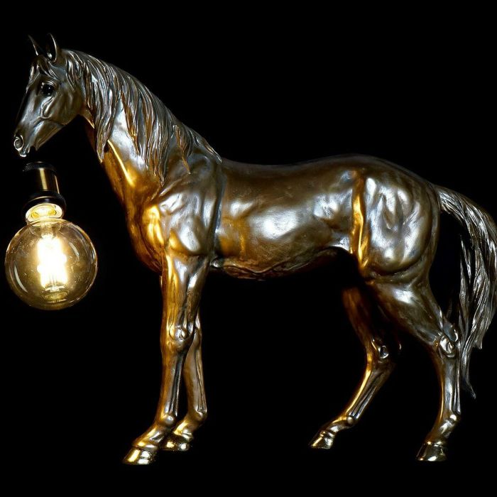 DKD Home Decor Lámpara de Sobremesa Moderna con Forma de Caballo Dorada de Resina E27 50W 16.5x47x59.5 cm 1