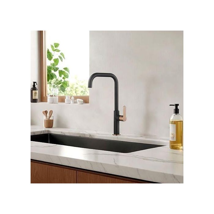 Edouard Rousseau AAARL18371 Mezclador de Fregadero Laobane Base Ø 50 mm Tubo Móvil Negro/Oro Rosa 1