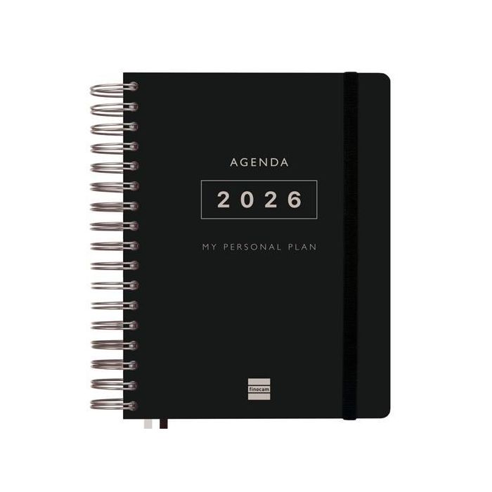 Finocam 4º-155x217 mm Agenda Espiral Tempus 1 Día por Página Tapa Extradura PP Negro 2026