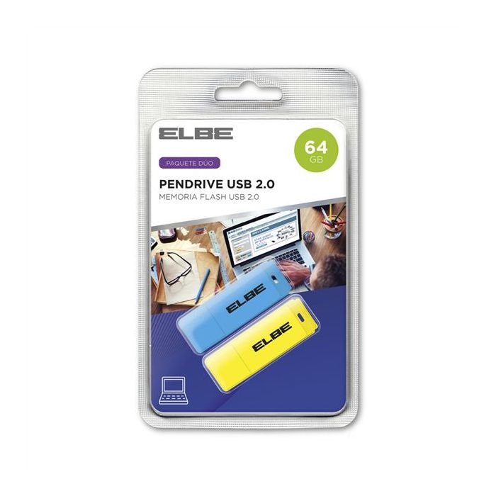 Pack De 2Ud. Pendrive 64Gb Usb2.0 Azul-Amarillo Elbe Usb-264 1