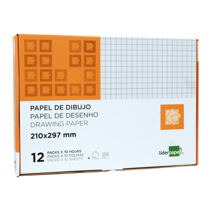 Papel Dibujo Liderpapel 210x297 mm 80 gr-M2 Milimetrado Pack De 10 Hojas 12 unidades 2