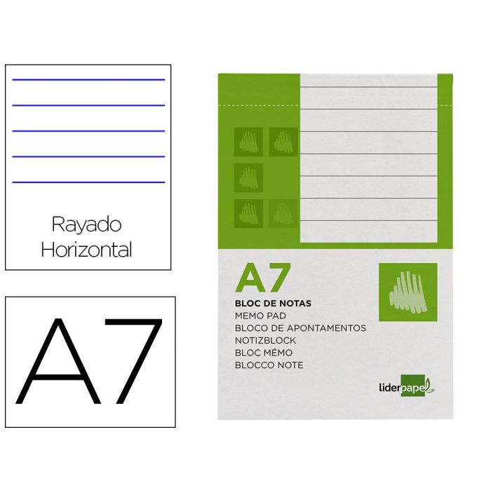 Bloc Notas Liderpapel Horizontal A7 80 Hojas 60 gr-M2 Perforado 10 unidades