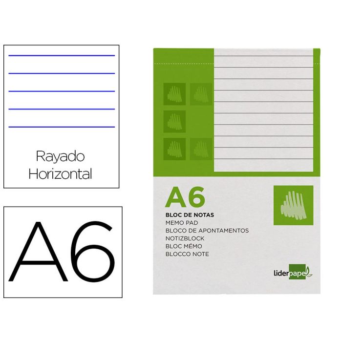 Bloc Notas Liderpapel Horizontal A6 80 Hojas 60 gr-M2 Perforado 10 unidades