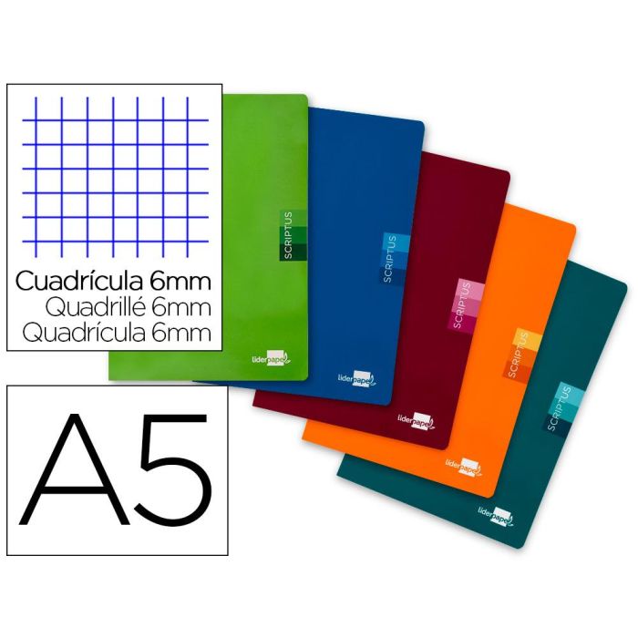 Libreta Escolar Liderpapel Scriptus 48H Din A5 Cuadro 6 mm Papel 90 gr Sin Margen 5 unidades