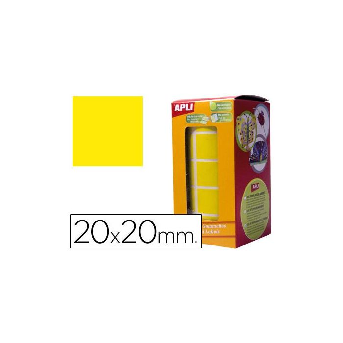 Apli Gomets Cuadrados 20 mm Rollo Amarillo -Rollo 1770 Unidades-