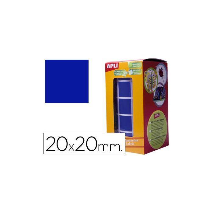 Apli Gomets Cuadrados 20 mm Rollo Azules -Rollo 1770 Unidades-