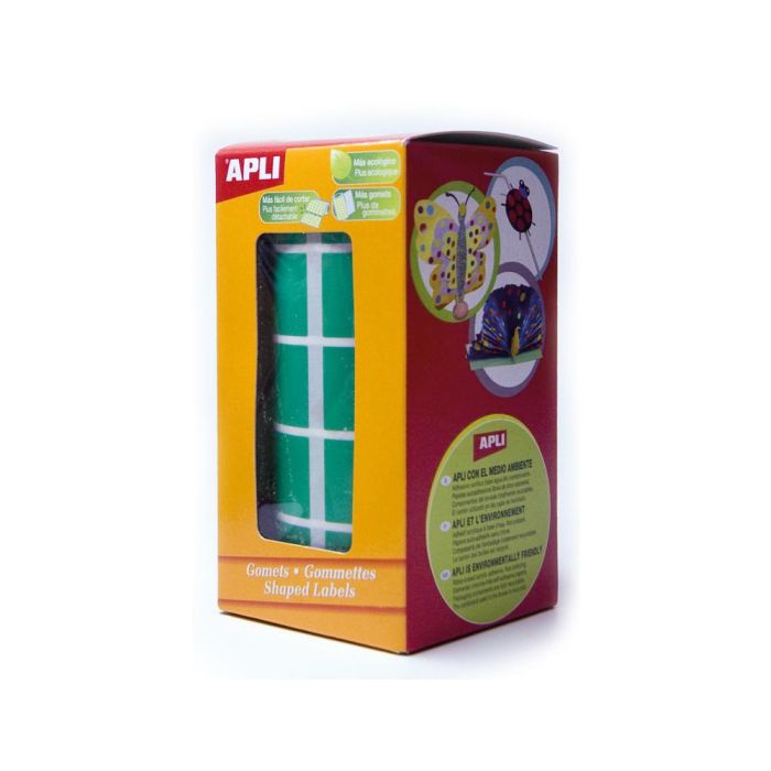 Apli Gomets Cuadrados 20 mm Rollo Verde -Rollo 1770 Unidades- 1