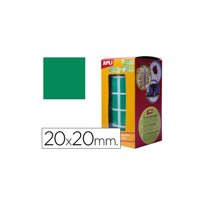 Apli Gomets Cuadrados 20 mm Rollo Verde -Rollo 1770 Unidades-