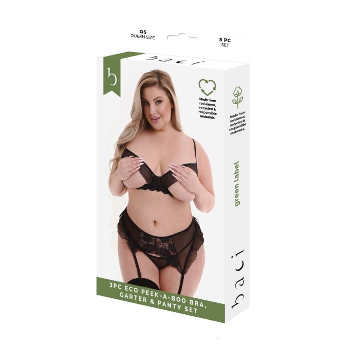 Conjunto de Lencería Baci Lingerie Peek-A-Boo Bra Negro (Queen)