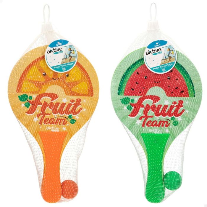 Palas de Playa con Pelota Aktive Summer Fruits Madera 18,5 x 31,5 cm (24 Unidades) 4