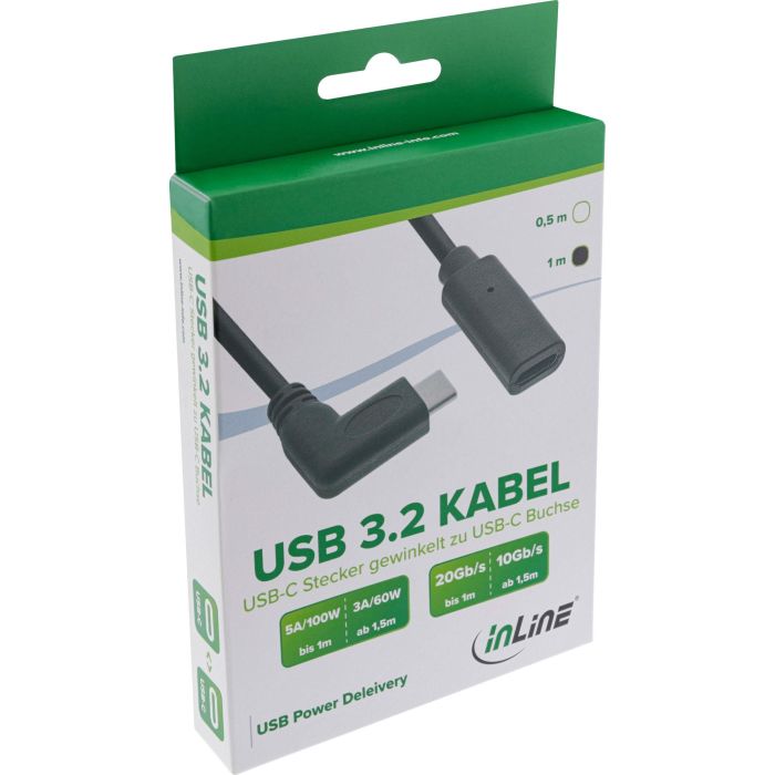 InLine Cable USB 3.2 Tipo C Macho Angular a Hembra Recto Negro 1m (35781) 1