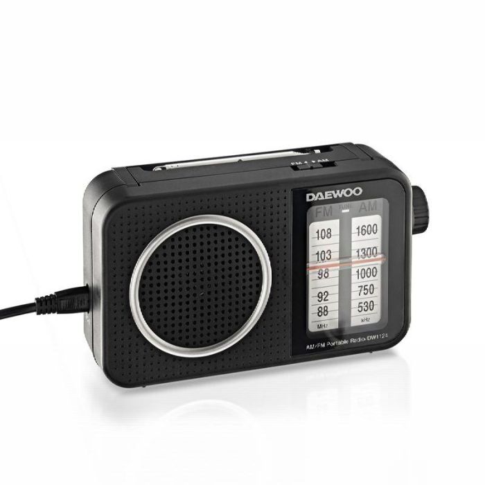 Daewoo Radio Portátil AC/DC con Altavoz, Entrada Jack y Asa - Funciona con Pilas y Corriente