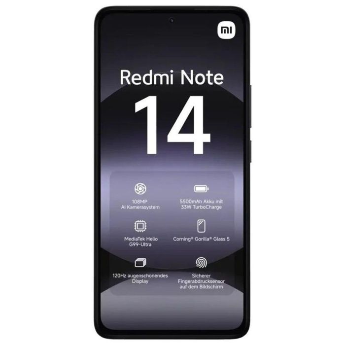 Xiaomi Redmi Note 14 MZB0J01EU | 6.67" AMOLED 120Hz | Cámara 108MP AI | 5500mAh 33W Carga | MediaTek G99-Ultra | 6GB RAM 128GB Negro IP54 1 Xiaomi Redmi Note 14 MZB0J01EU | 6.67" AMOLED 120Hz | Cámara 108MP AI | 5500mAh 33W Carga | MediaTek G99-Ultra | 6GB RAM 128GB Negro IP54 1