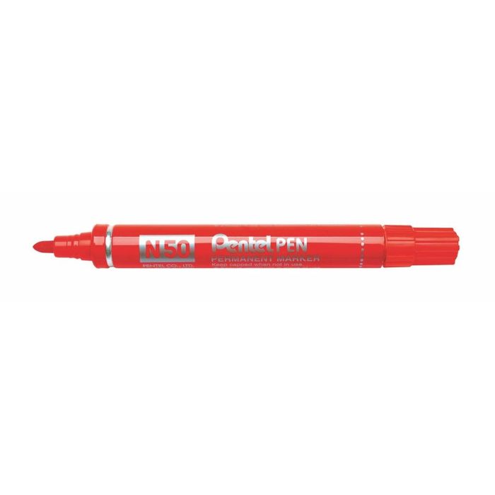 Pentel Pen N50-Be Marcador Permanente Cuerpo Aluminio Rojo Y Punta Media Conica -12U-